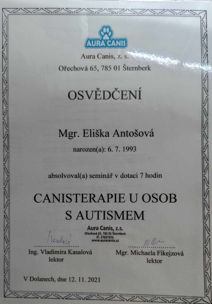 Canisterapie u osob s autismem. Mgr. Eliška Antošová.